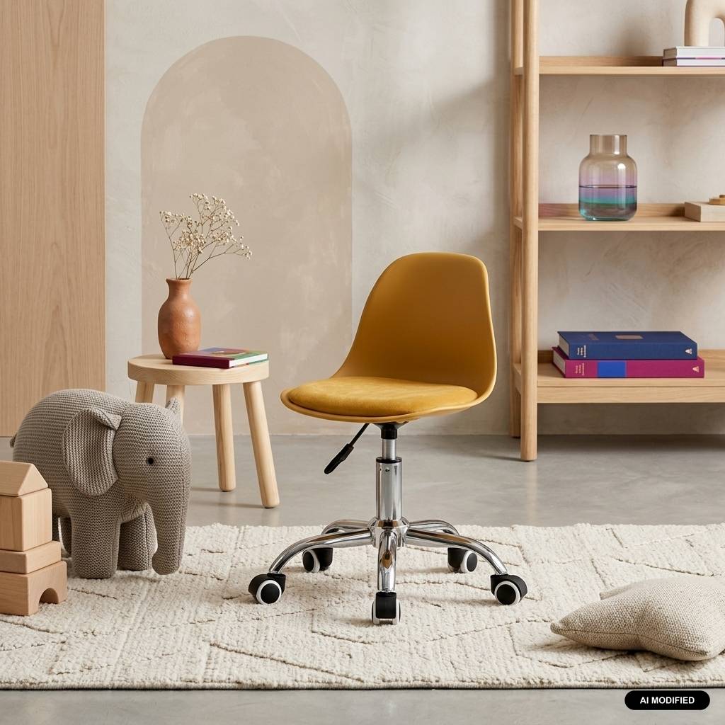 sweeek - Chaise de bureau enfant à roulettes ajustable piètement chromé moutarde - Manel | sweeek - Image 1