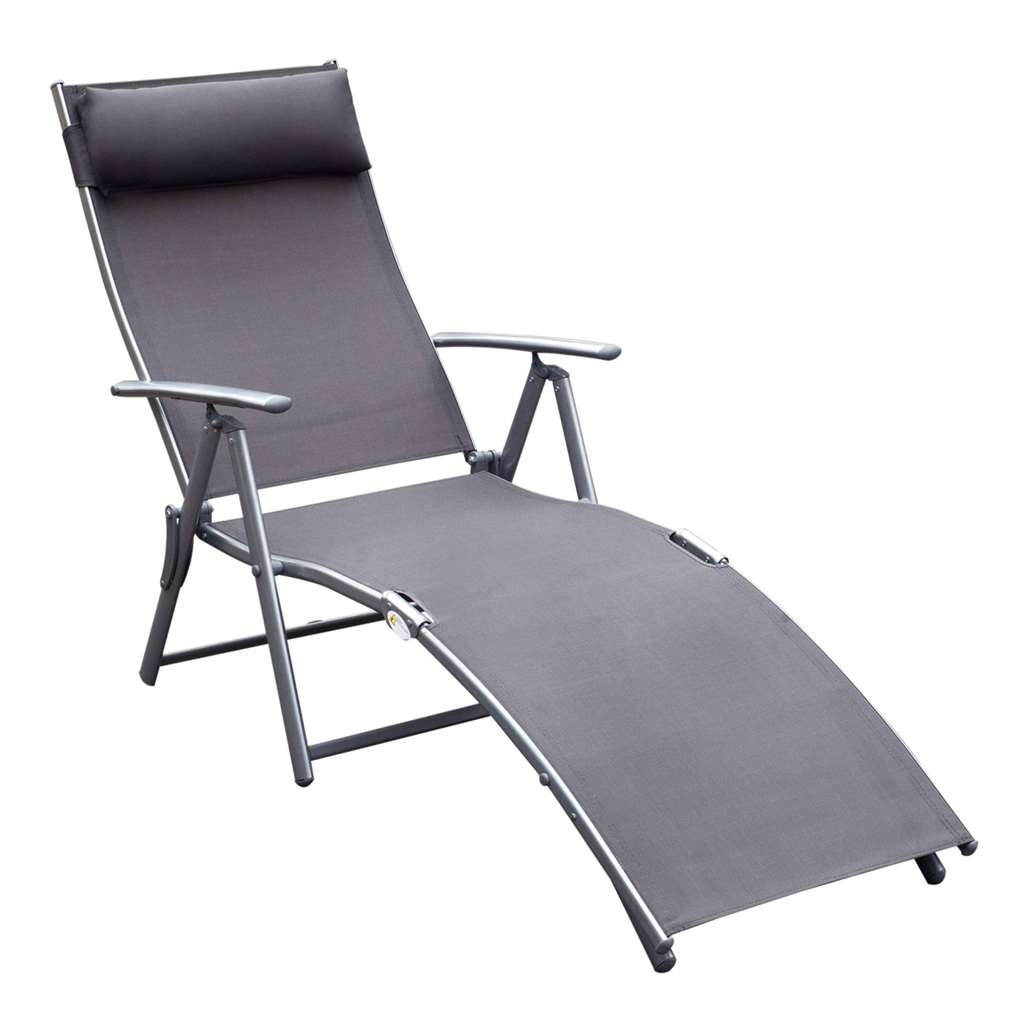 Transat plage rembourré 7 positions ajustables charge 165kg confort extérieur gris - Image 1