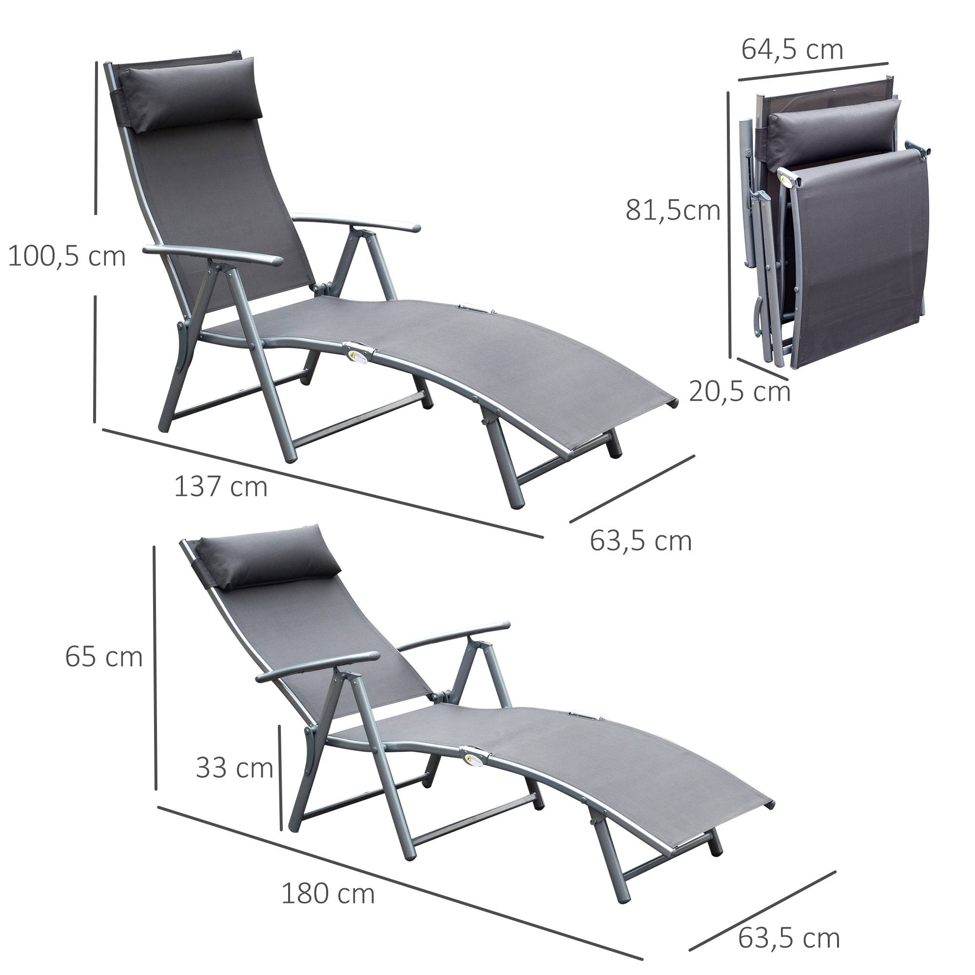 Transat plage rembourré 7 positions ajustables charge 165kg confort extérieur gris - Image 3