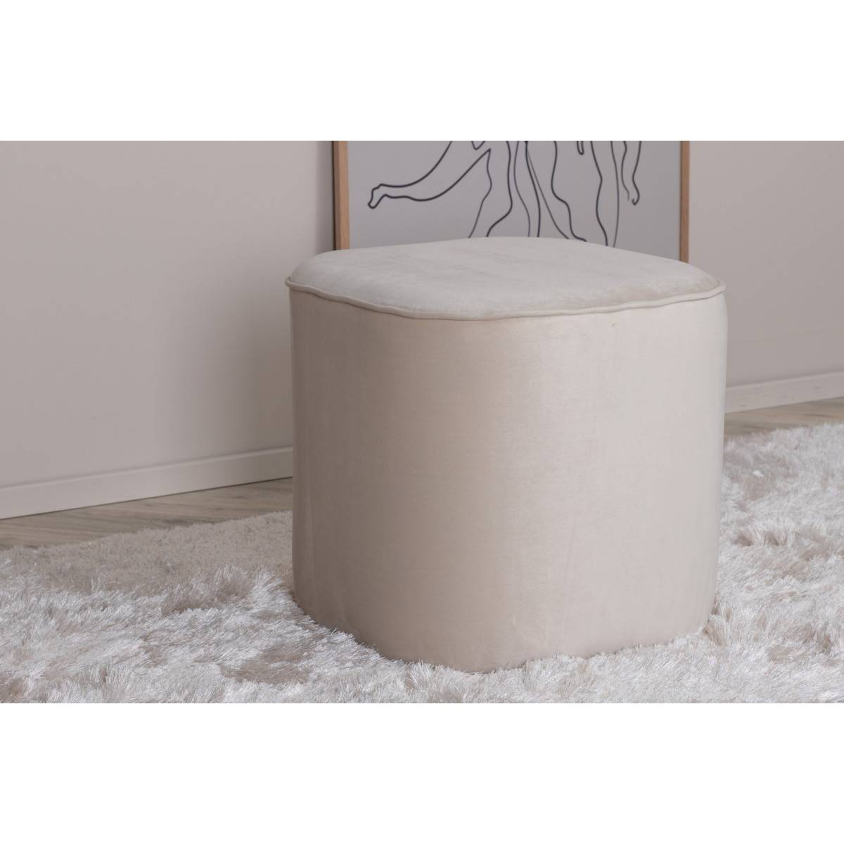 Paris Prix - Pouf en Velours "Piff" 44cm Beige - Image 6