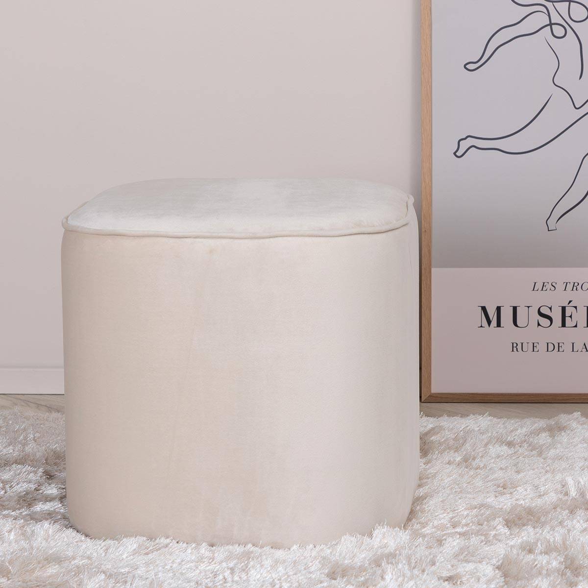 Paris Prix - Pouf en Velours "Piff" 44cm Beige - Image 5