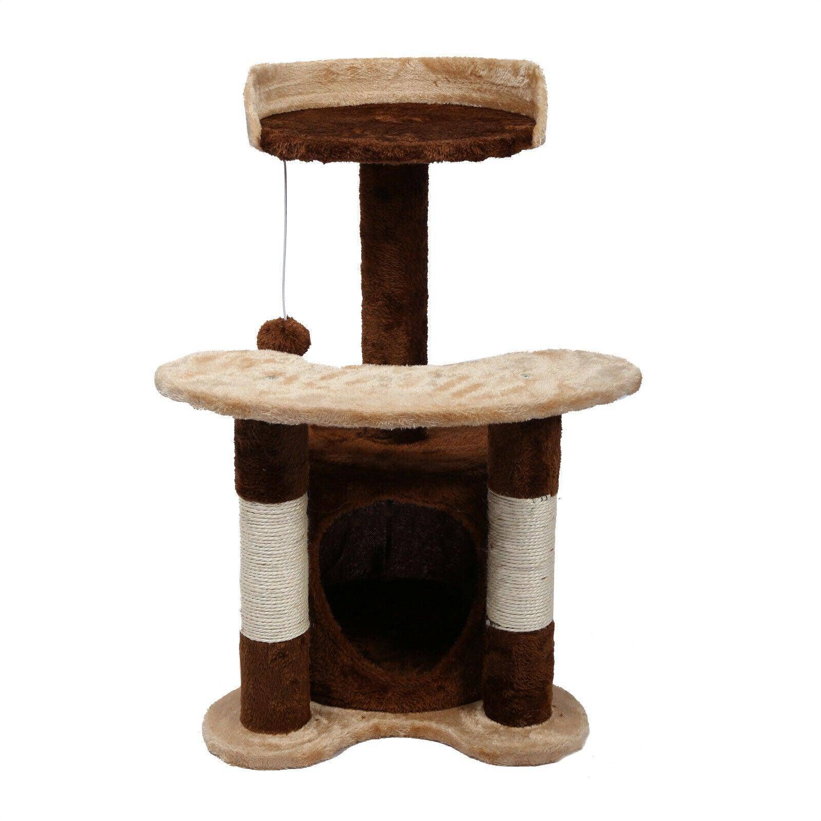 Helloshop26 - Arbre à chat hauteur 65 cm avec corde en sisal griffoir jeux marron/ beige - Imagen 3
