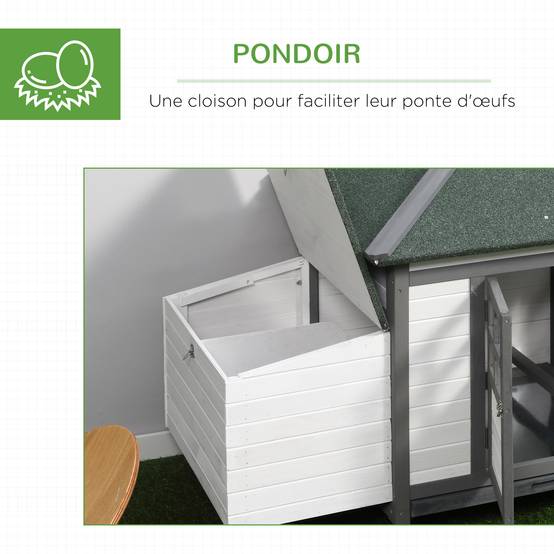 Poulailler Cottage Bois Pin Extérieur Pondoir Enclos 196x76cm Gris Blanc - ComfortXL Outdoor Living - Image 8