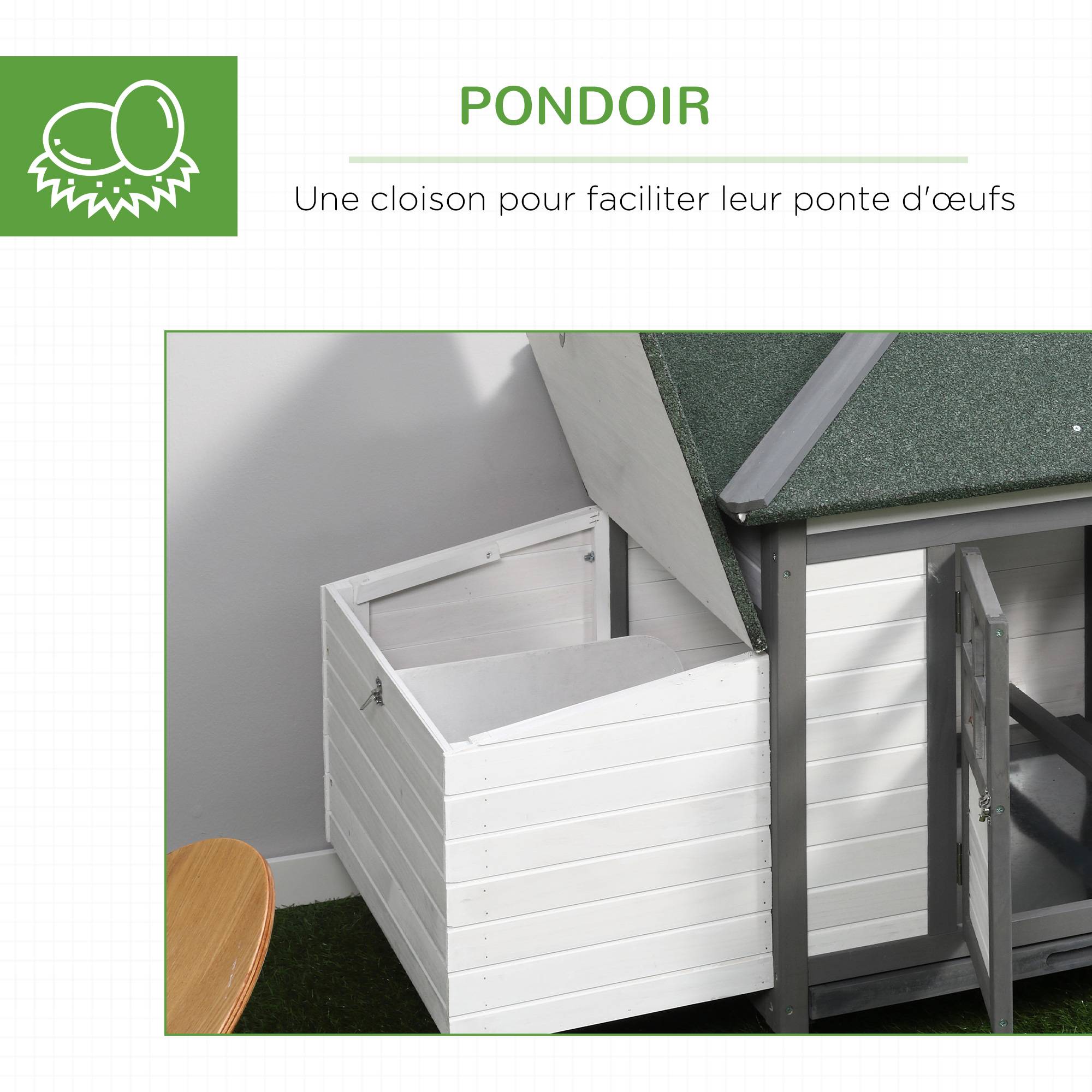 Poulailler Cottage Bois Pin Extérieur Pondoir Enclos 196x76cm Gris Blanc - ComfortXL Outdoor Living - Image 8