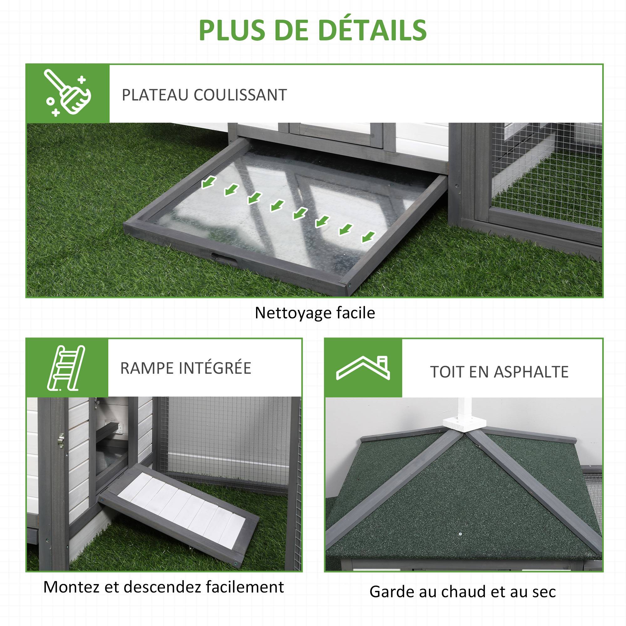 Poulailler Cottage Bois Pin Extérieur Pondoir Enclos 196x76cm Gris Blanc - ComfortXL Outdoor Living - Image 9