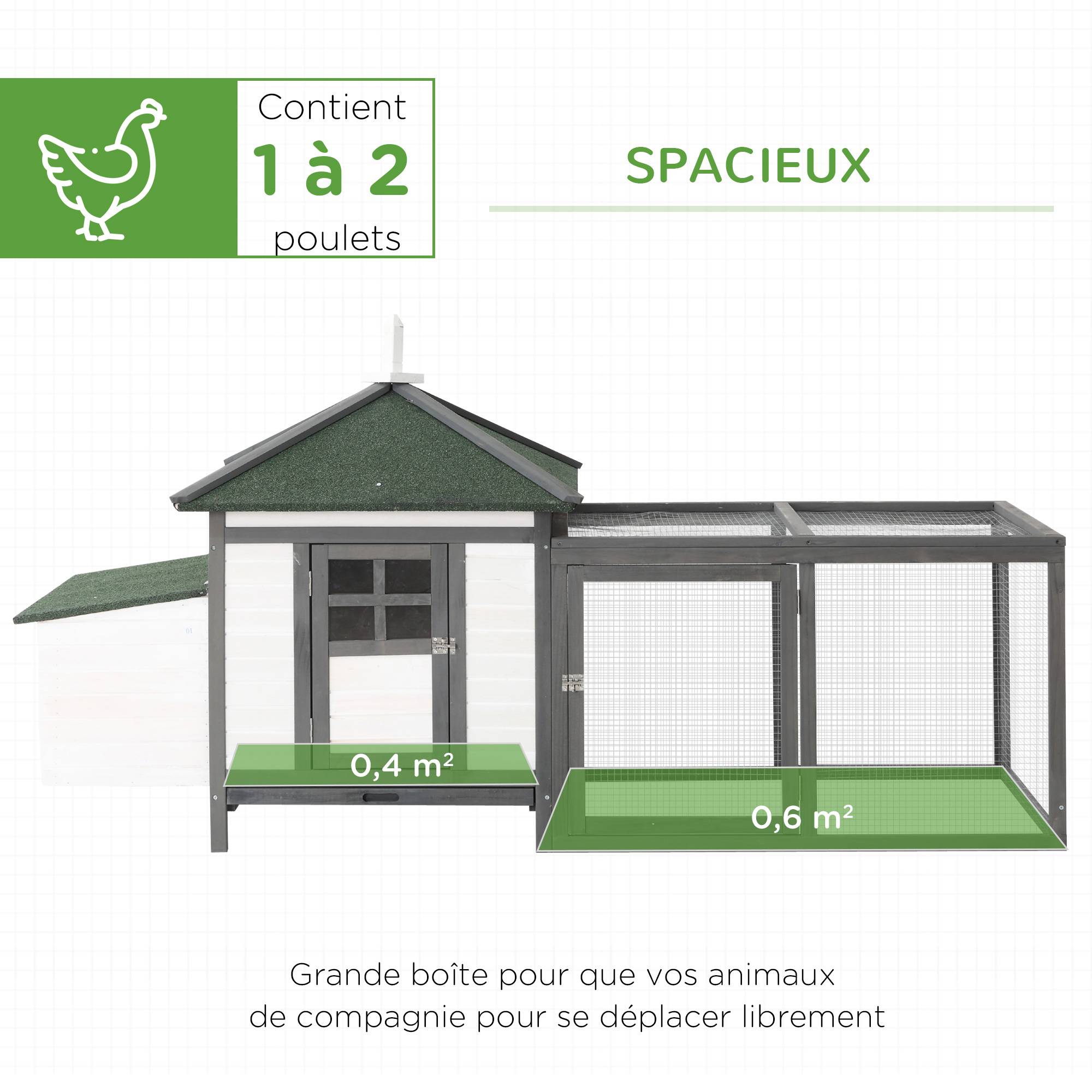 Poulailler Cottage Bois Pin Extérieur Pondoir Enclos 196x76cm Gris Blanc - ComfortXL Outdoor Living - Image 6