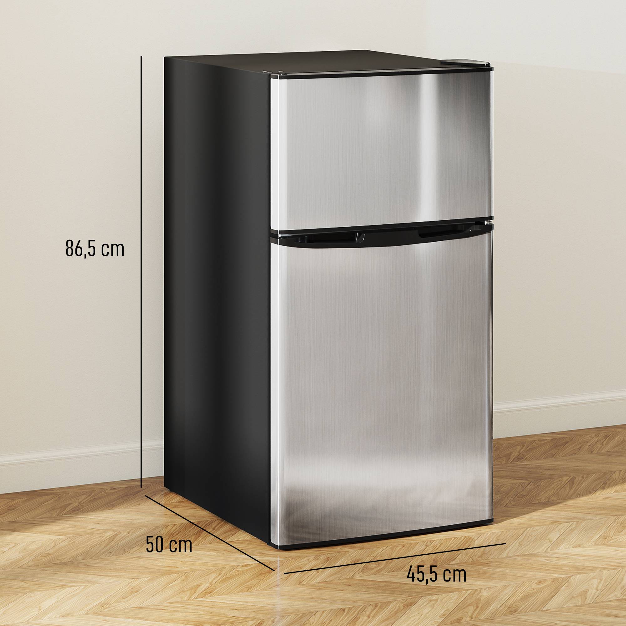 Réfrigérateur congélateur combiné 88L, porte réversible éclairage, 45,5x50x86,5cm, noir - Image 5