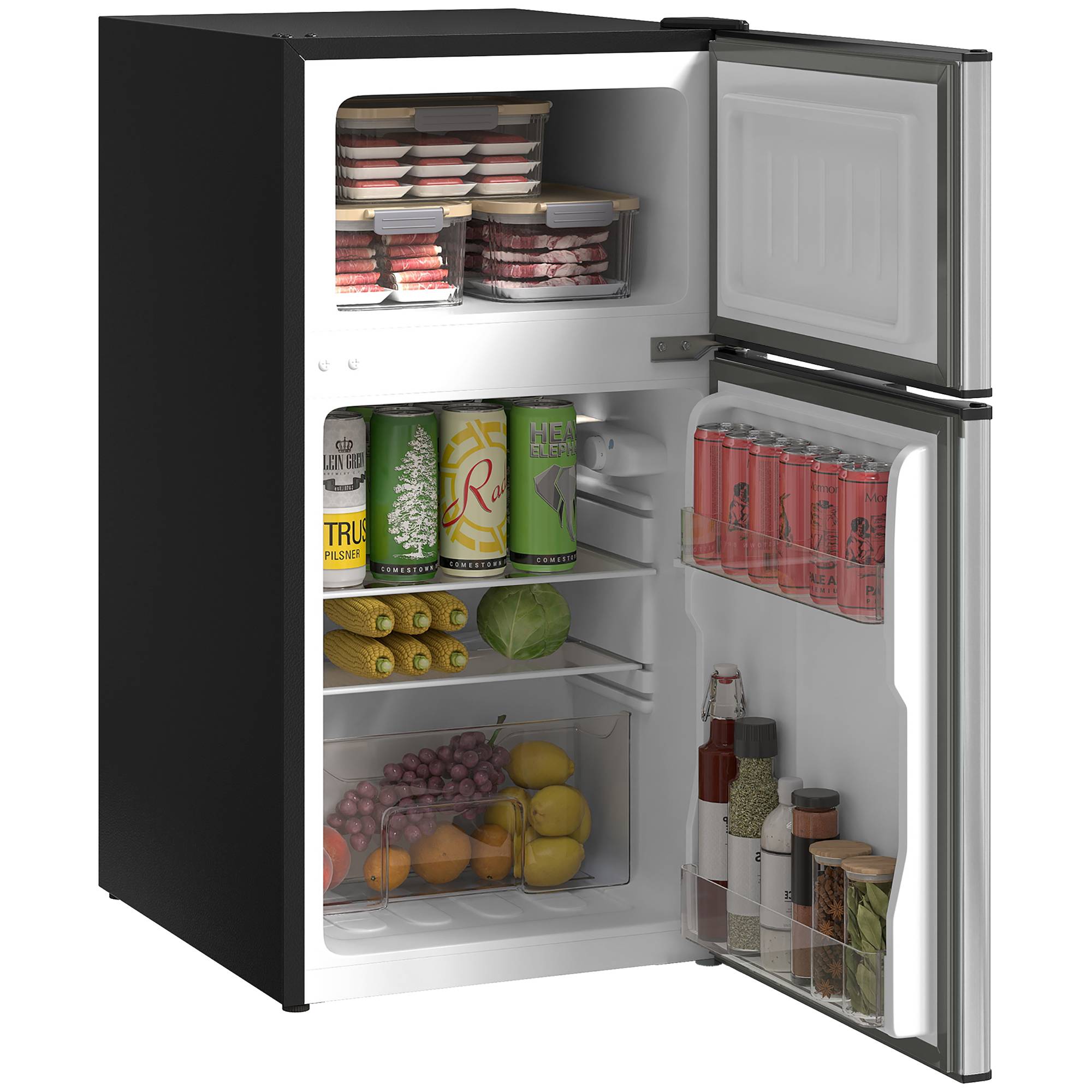 Réfrigérateur congélateur combiné 88L, porte réversible éclairage, 45,5x50x86,5cm, noir - Image 2