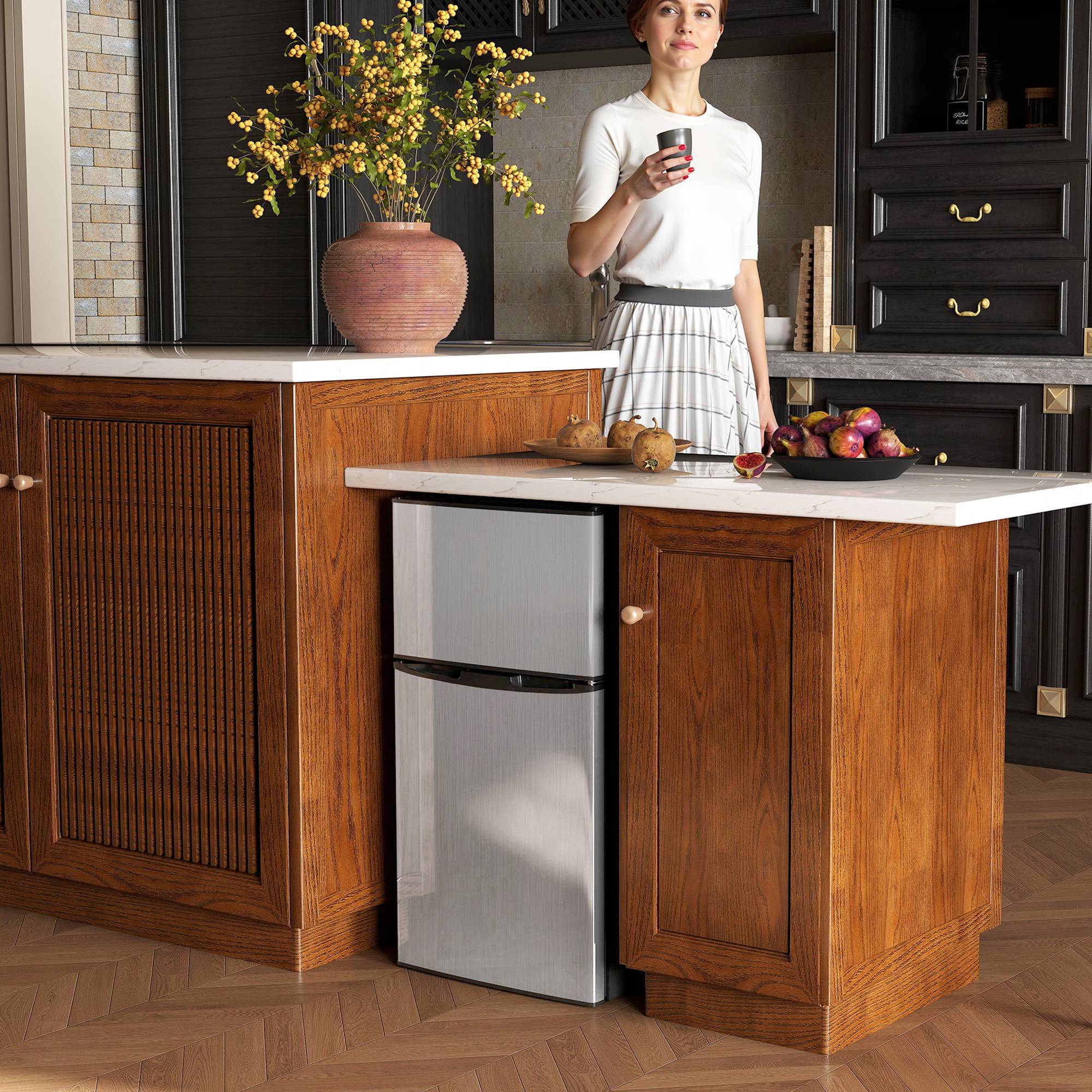 Réfrigérateur congélateur combiné 88L, porte réversible éclairage, 45,5x50x86,5cm, noir - Image 3