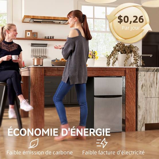Réfrigérateur congélateur combiné 88L, porte réversible éclairage, 45,5x50x86,5cm, noir - Image 9