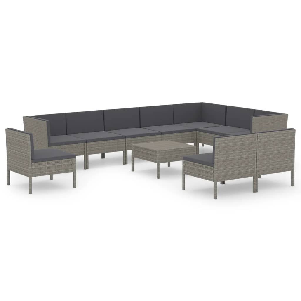Helloshop26 - Salon de jardin meuble d'extérieur ensemble de mobilier 11 pièces avec coussins résine tressée gris - Imagen 1
