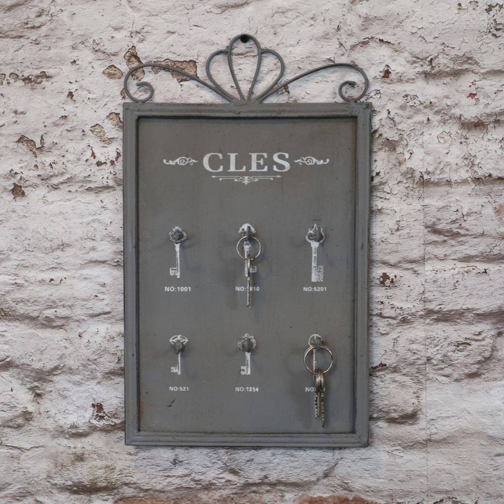 Porte clés mural en métal gris 25 x 42 cm Chemin de campagne - Imagen 2