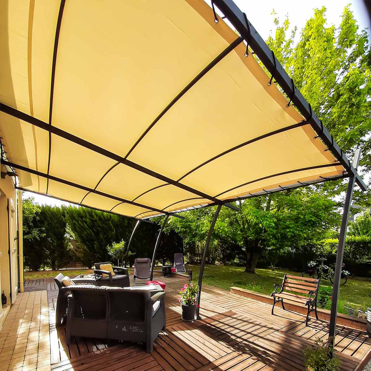 Toile Pergola Ivoire 3,5x5 m XP640PR - Garantie 10 ans - Bâche Pergola ou Tonnelle étanche en PVC - Made in France TECPLAST - Image 1