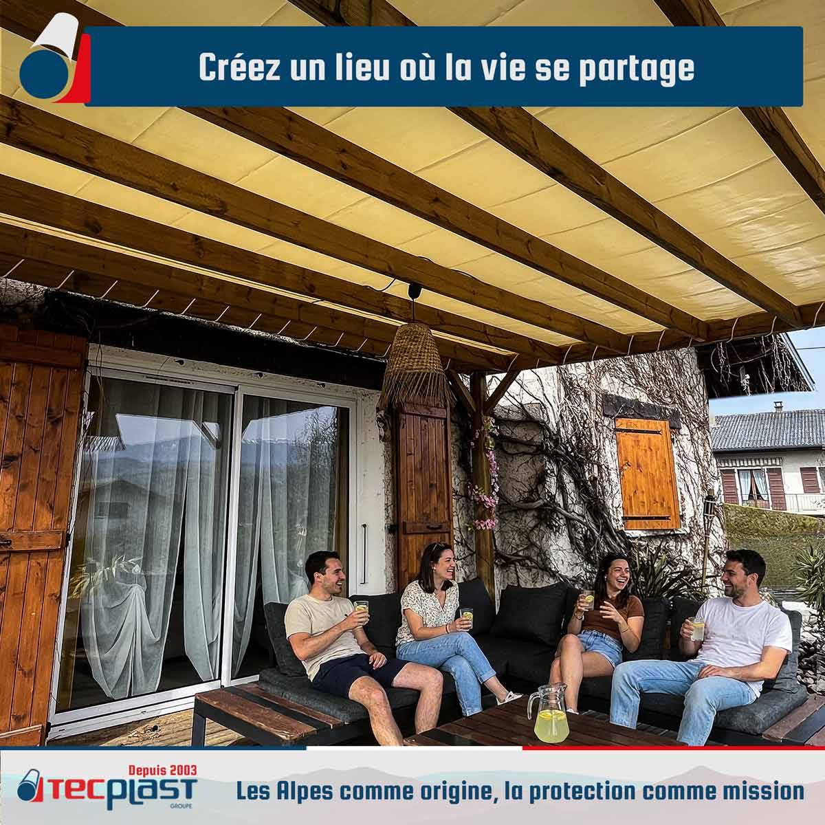 Toile Pergola Ivoire 3,5x5 m XP640PR - Garantie 10 ans - Bâche Pergola ou Tonnelle étanche en PVC - Made in France TECPLAST - Image 3
