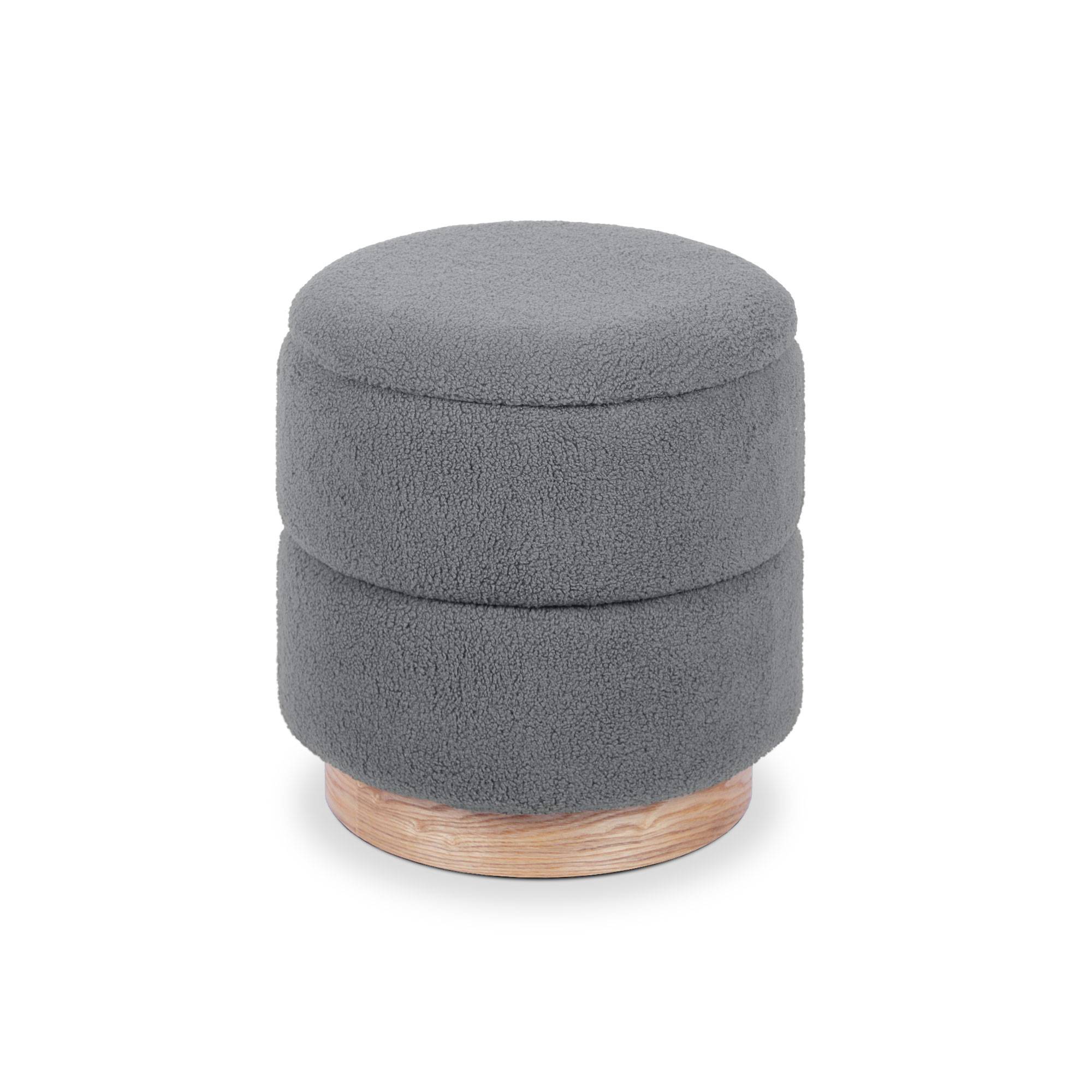 Sicaan Pouf Coffre ROMÉO en Tissu Bouclette Gris – Tabouret de Rangement Design Scandinave et Art Déco avec Base Bois – Pouf Rigide Chic et Pratique - Image 4