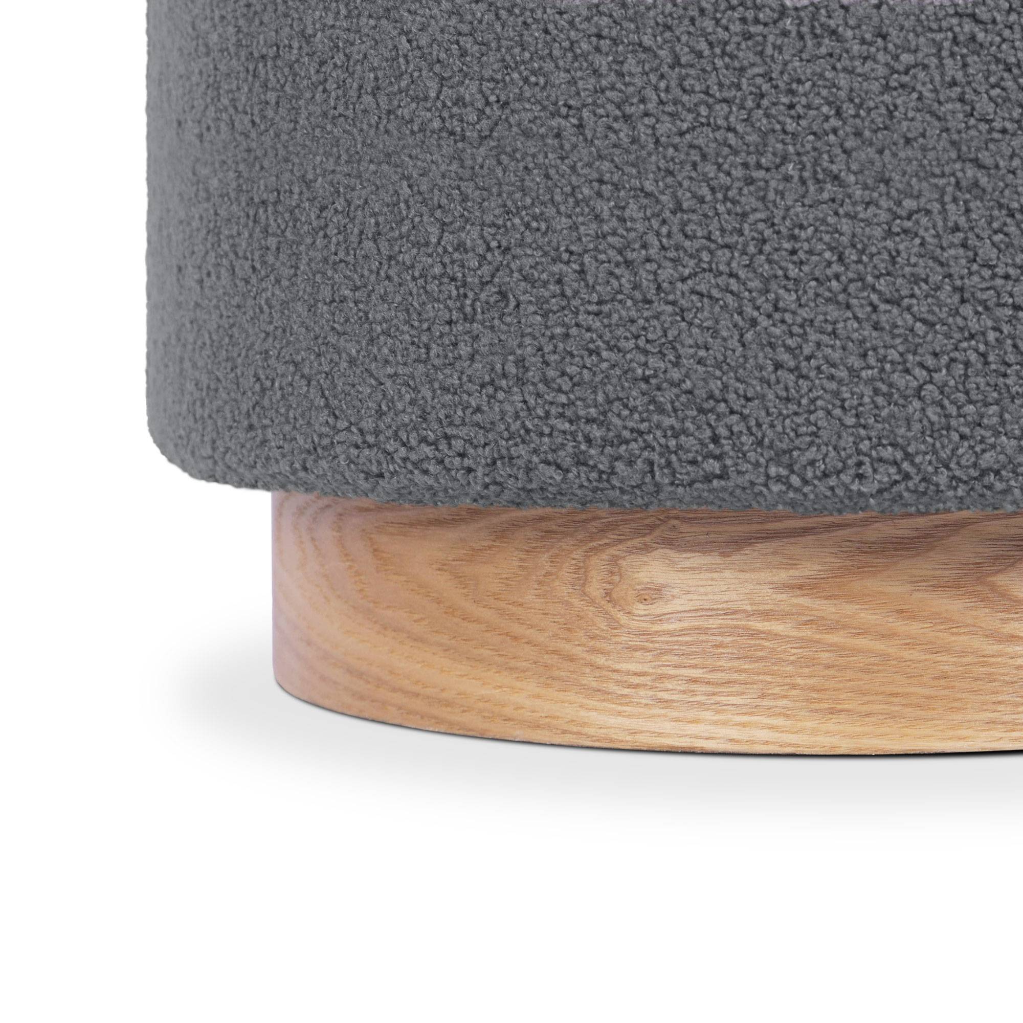 Sicaan Pouf Coffre ROMÉO en Tissu Bouclette Gris – Tabouret de Rangement Design Scandinave et Art Déco avec Base Bois – Pouf Rigide Chic et Pratique - Image 8