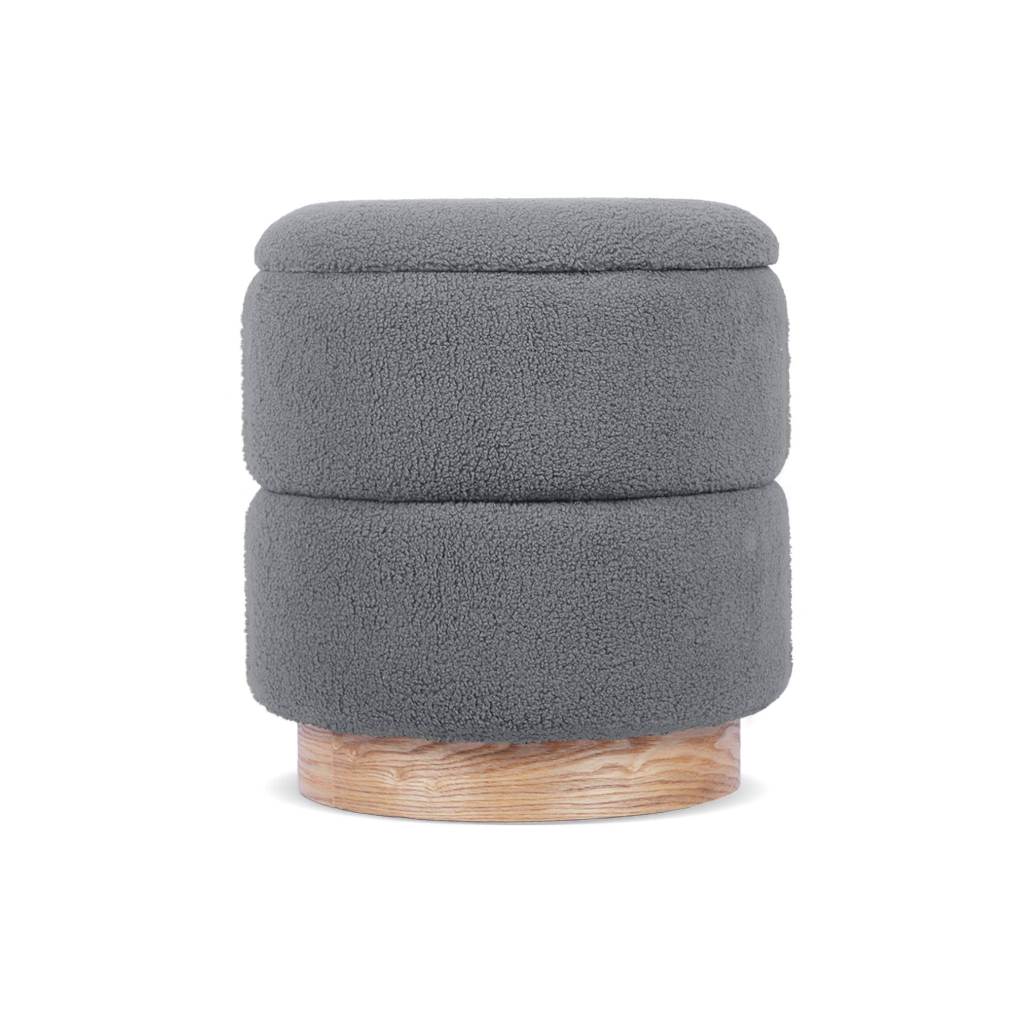 Sicaan Pouf Coffre ROMÉO en Tissu Bouclette Gris – Tabouret de Rangement Design Scandinave et Art Déco avec Base Bois – Pouf Rigide Chic et Pratique - Image 3