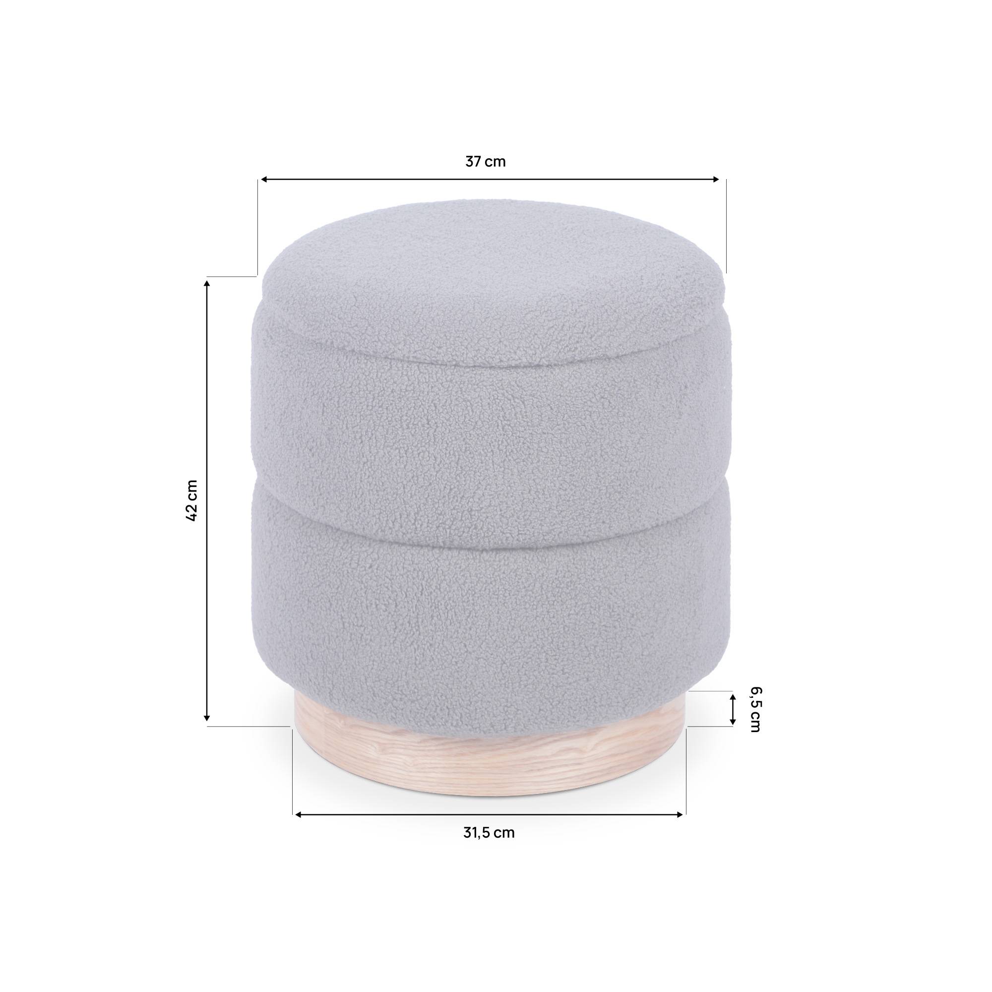 Sicaan Pouf Coffre ROMÉO en Tissu Bouclette Gris – Tabouret de Rangement Design Scandinave et Art Déco avec Base Bois – Pouf Rigide Chic et Pratique - Image 2