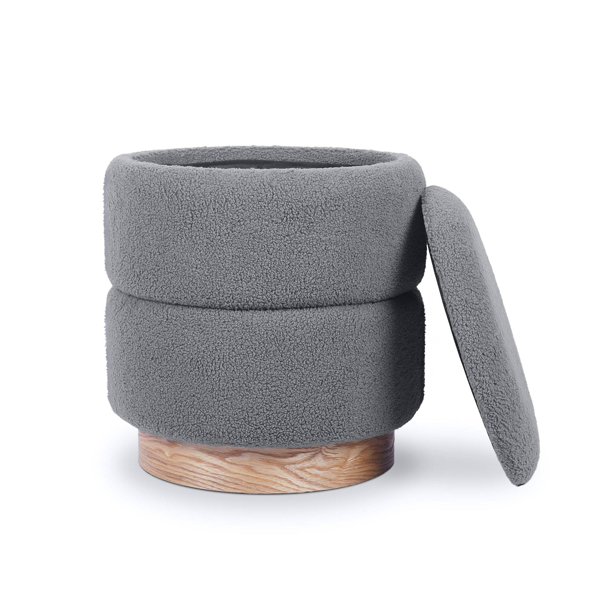 Sicaan Pouf Coffre ROMÉO en Tissu Bouclette Gris – Tabouret de Rangement Design Scandinave et Art Déco avec Base Bois – Pouf Rigide Chic et Pratique - Image 6