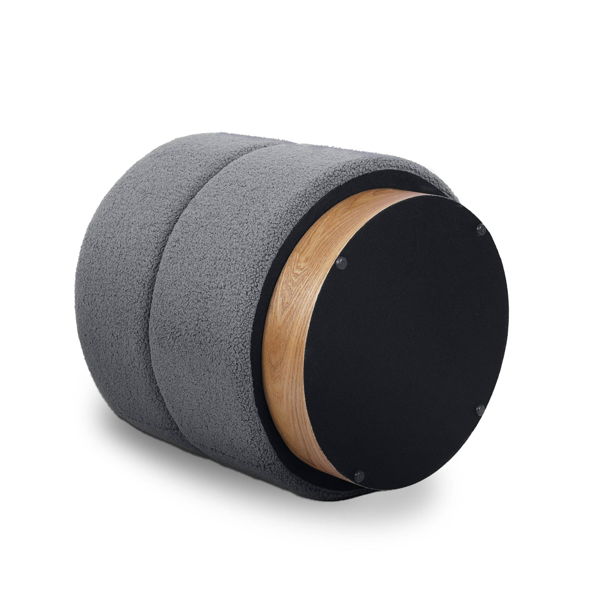 Sicaan Pouf Coffre ROMÉO en Tissu Bouclette Gris – Tabouret de Rangement Design Scandinave et Art Déco avec Base Bois – Pouf Rigide Chic et Pratique - Image 5