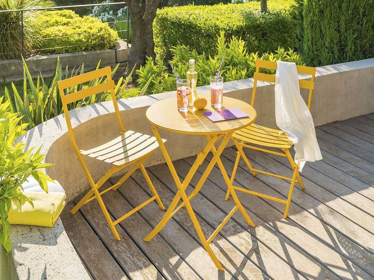 Hesperide - Salon de jardin rond en métal Greensboro Ø 60 cm Moutarde avec 2 chaises - Hespéride - Imagen 2
