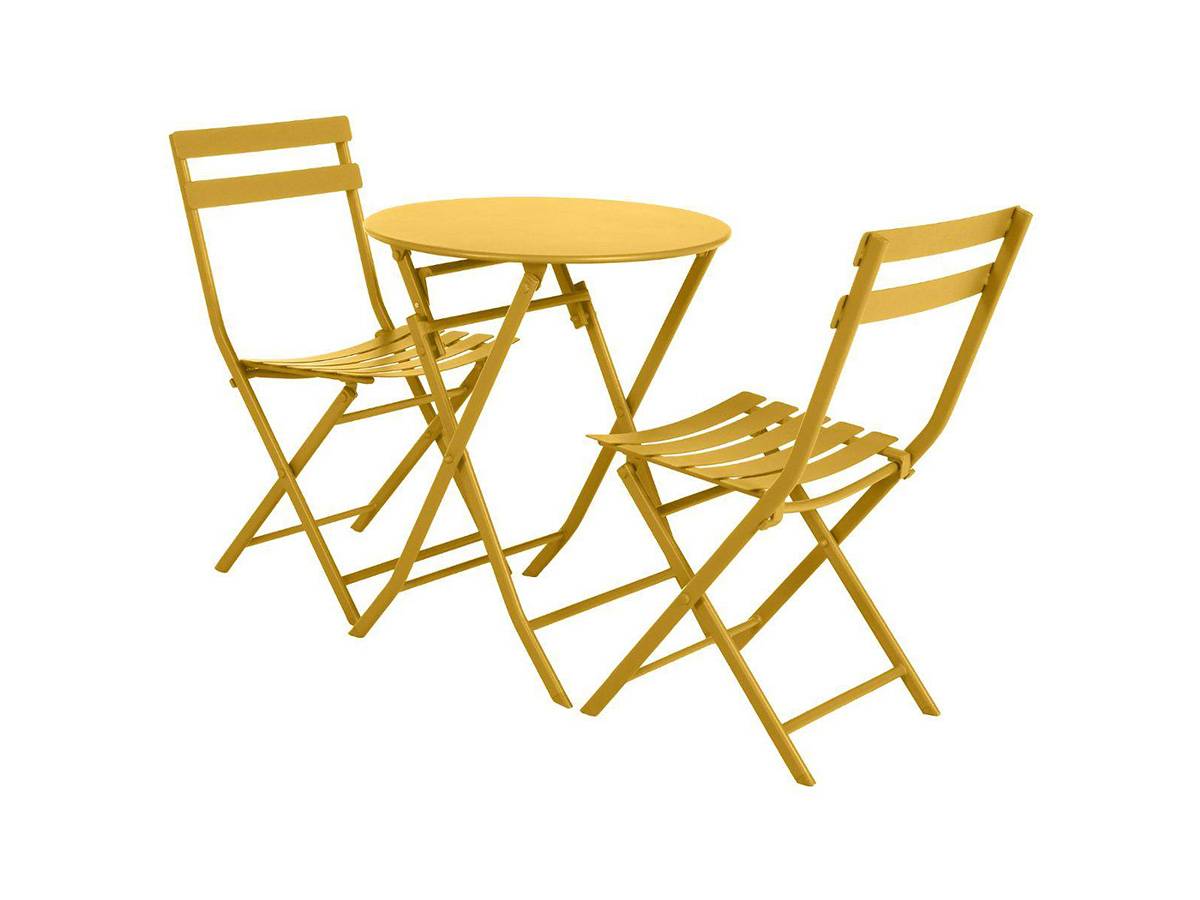 Hesperide - Salon de jardin rond en métal Greensboro Ø 60 cm Moutarde avec 2 chaises - Hespéride - Imagen 1
