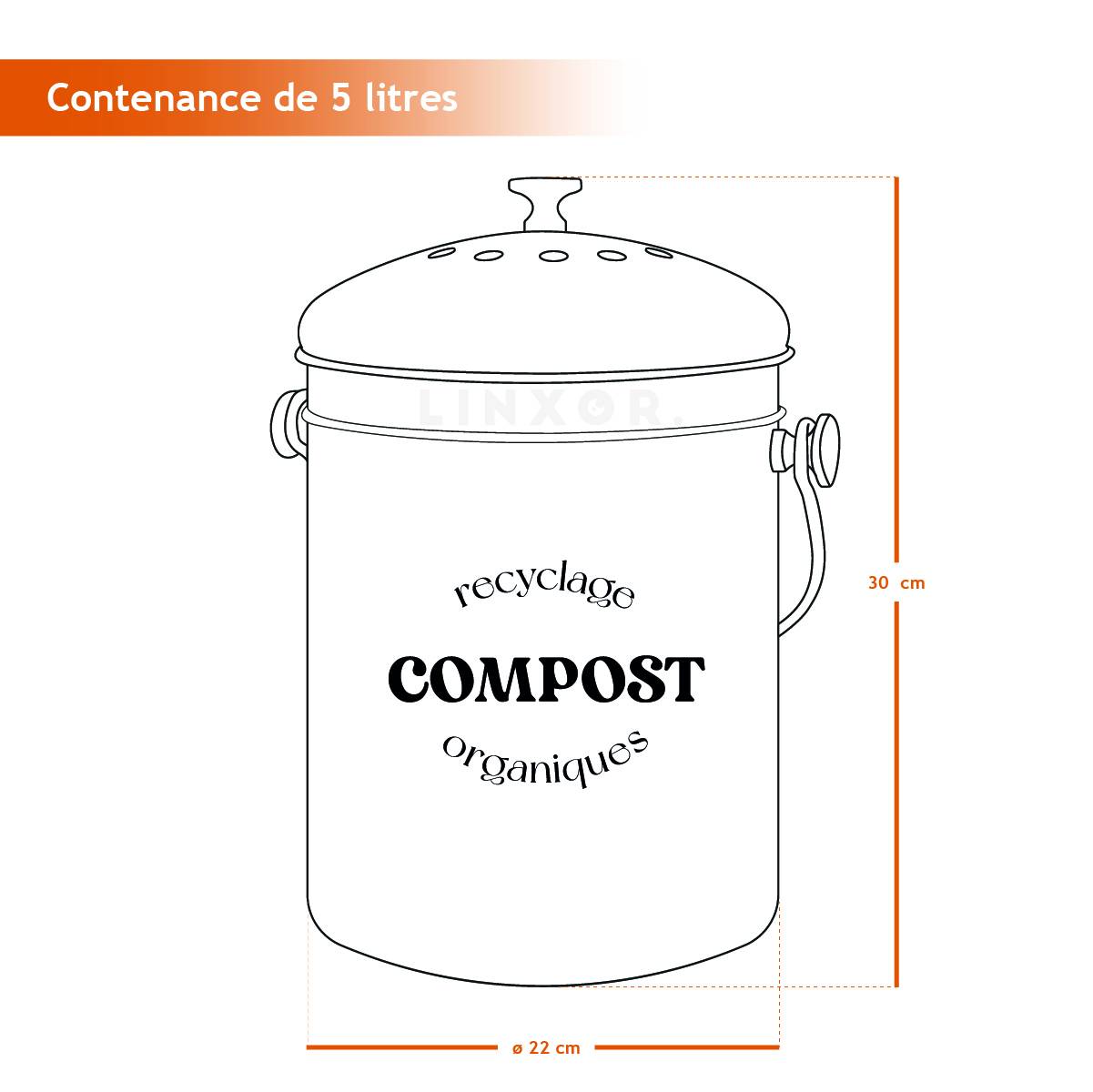 Linxor - Composteur, bac, poubelle à compost de cuisine 5L rond en Inox - Beige - Linxor - Image 2