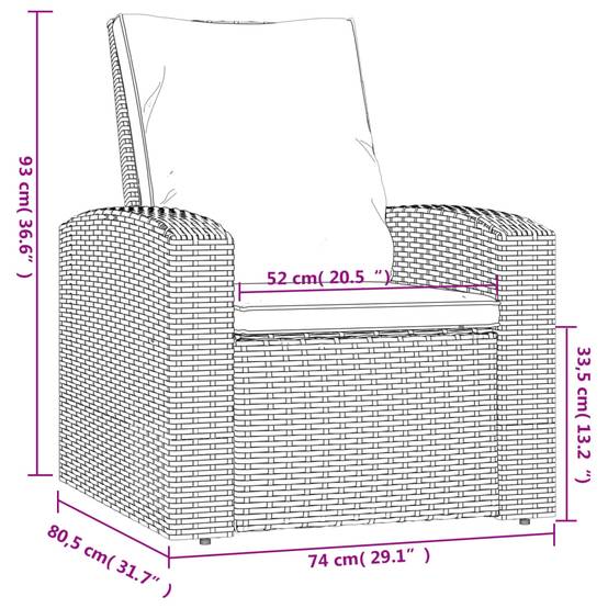 Fauteuil de jardin inclinable - Chaise de jardin - Fauteuil d'extérieur avec coussins marron clair rotin - MEUBLE PRO - Image 10