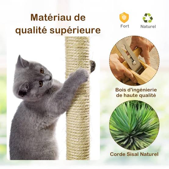 Arbre à Chat en Bois Massif de 170 CM, Charge 15KG pour Chaque Couche, Beige - Image 6
