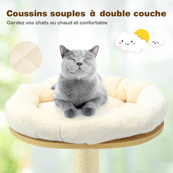 Arbre à Chat en Bois Massif de 170 CM, Charge 15KG pour Chaque Couche, Beige - Image 8