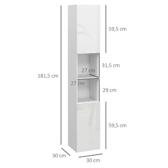 Colonne salle de bain avec 2 placards 2 niches et étagères réglables, rangement vertical 30x30x181,5 cm blanc moderne - Image 5