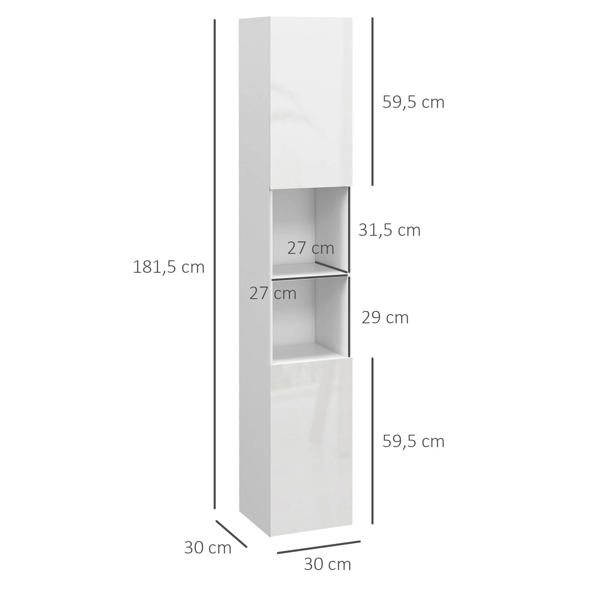 Colonne salle de bain avec 2 placards 2 niches et étagères réglables, rangement vertical 30x30x181,5 cm blanc moderne - Image 5