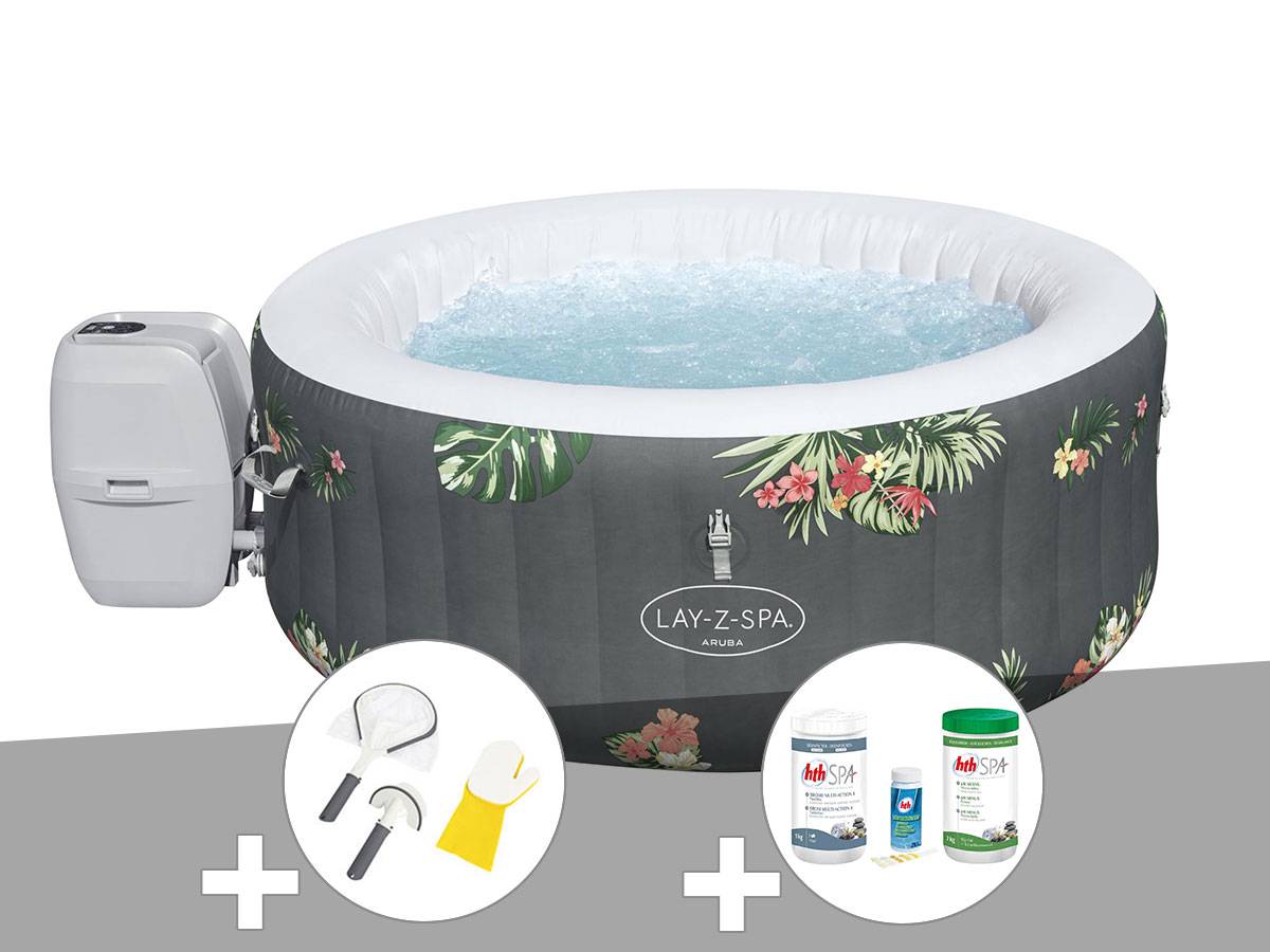 Bestway - Kit spa gonflable Bestway Lay-Z-Spa Aruba rond Airjet 2/3 places + Kit traitement brome + Kit de nettoyage