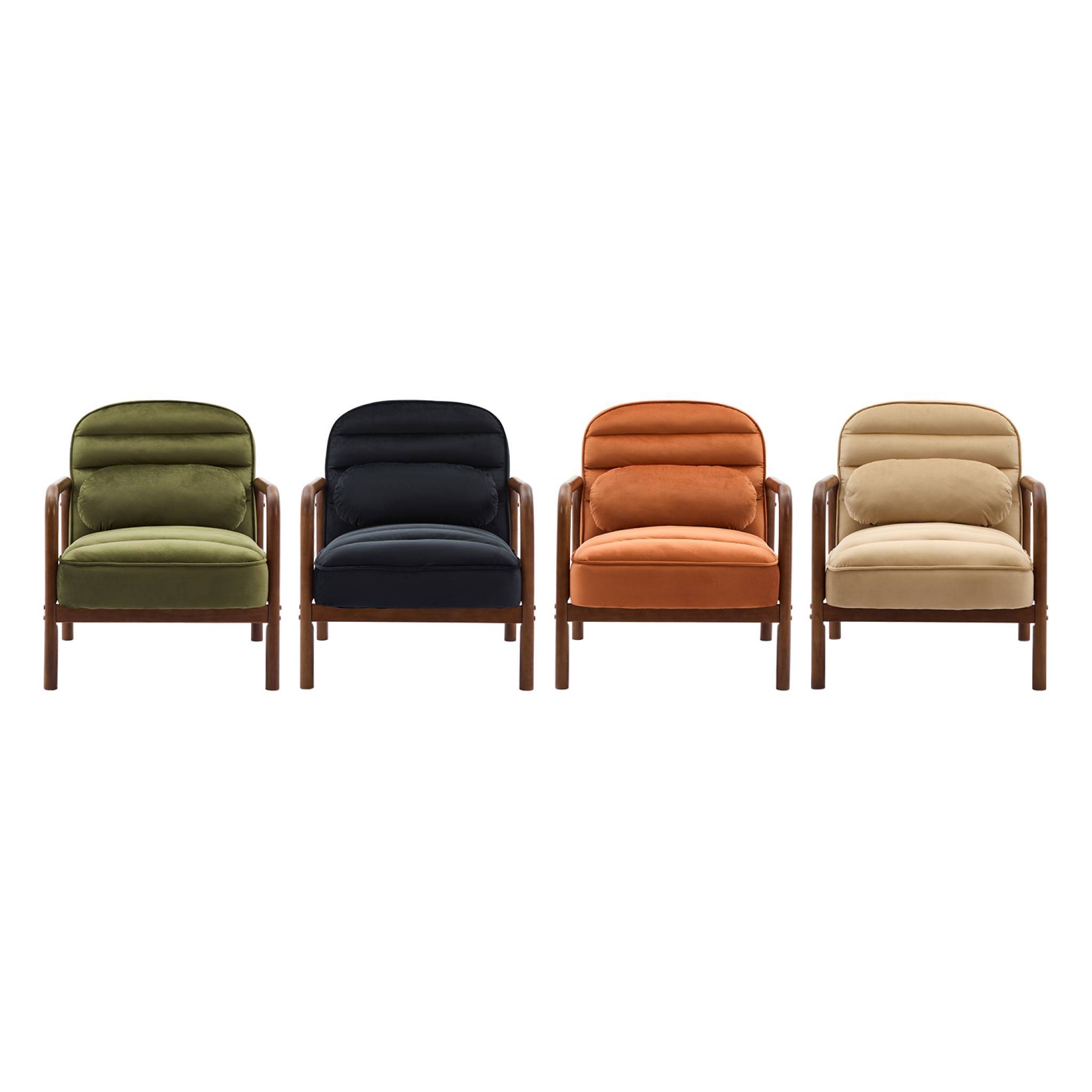 sweeek - Fauteuil scandinave bois d'hévéa teinté noyer et tissu velours noir | sweeek - Image 6
