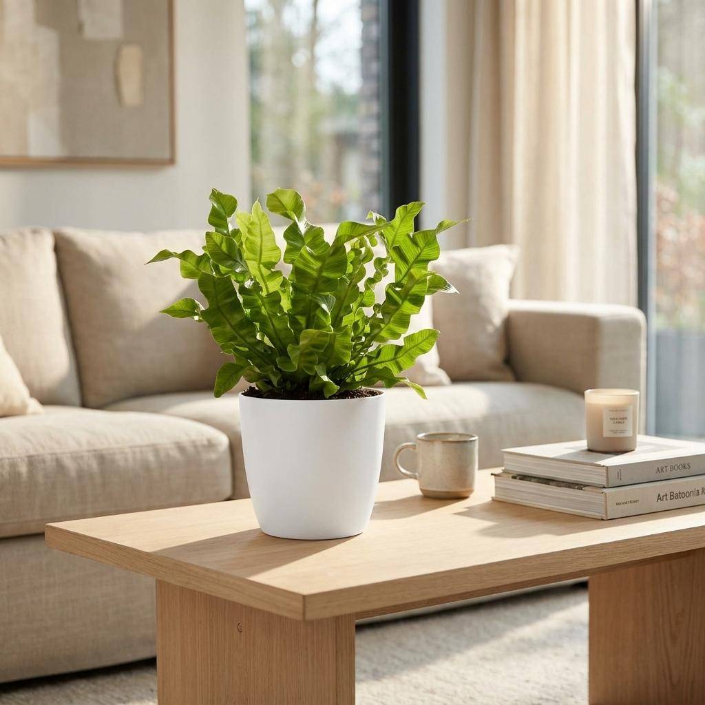 La Green Touch - Asplenium nidus Crispy Wave - Fougère nid d'oiseau - Avec cache-pot blanc - Pot Ø12 cm, H 30 cm - Image 3
