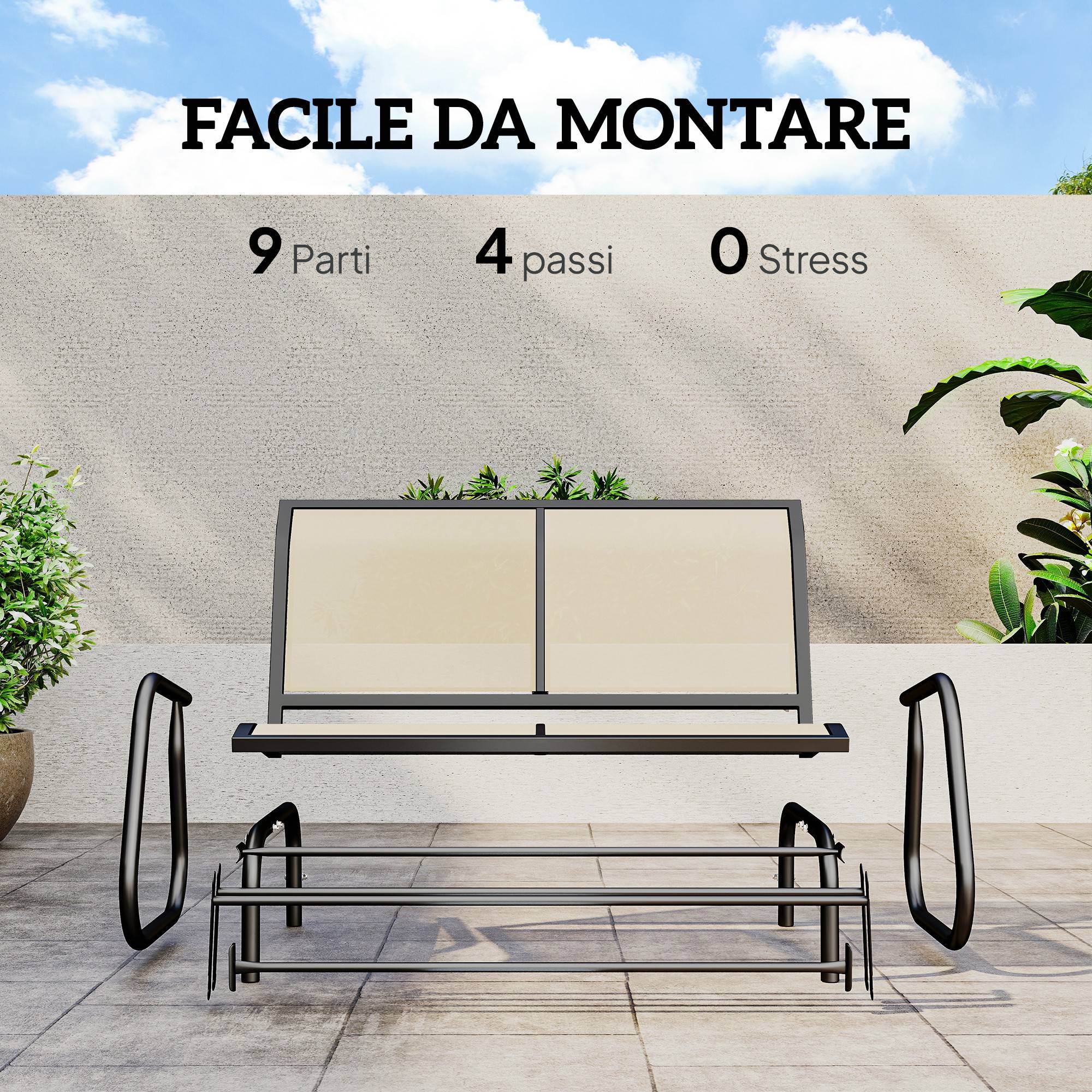 Banc à bascule de jardin 2 places métal textilène respirant extérieur beige 120x70x85 - ComfortXL Outdoor Living - Image 7