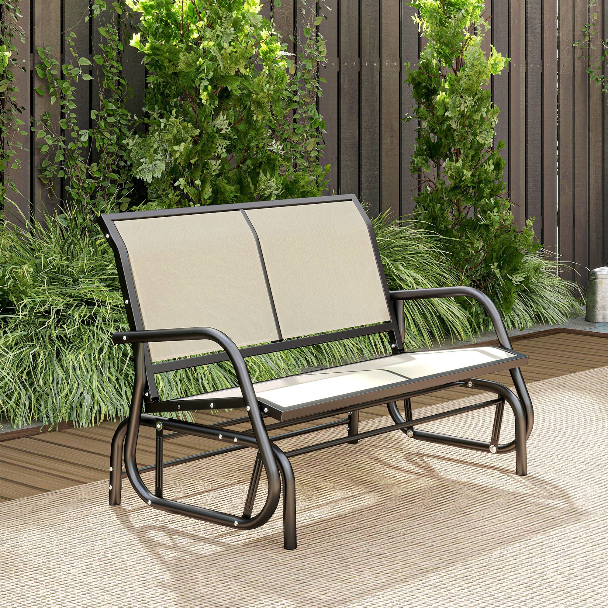 Banc à bascule de jardin 2 places métal textilène respirant extérieur beige 120x70x85 - ComfortXL Outdoor Living - Image 10