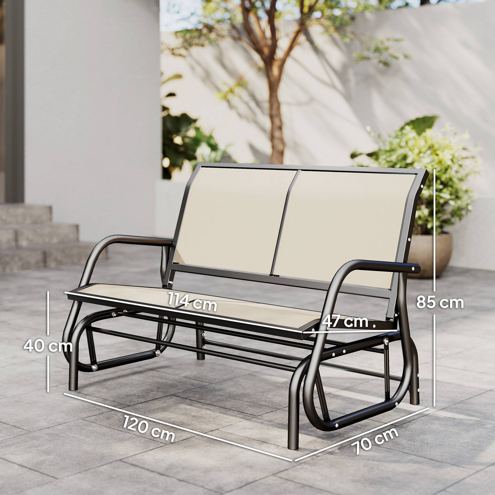 Banc à bascule de jardin 2 places métal textilène respirant extérieur beige 120x70x85 - ComfortXL Outdoor Living - Image 5