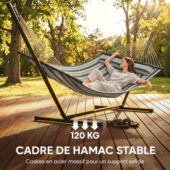 Hamac sur pied acier et polyester vert 353 x 94 x 115 cm - PANGIVO - Image 9
