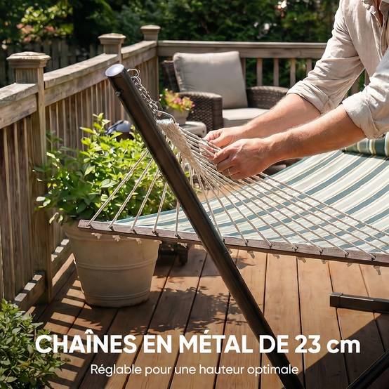 Hamac sur pied acier et polyester vert 353 x 94 x 115 cm - PANGIVO - Image 8
