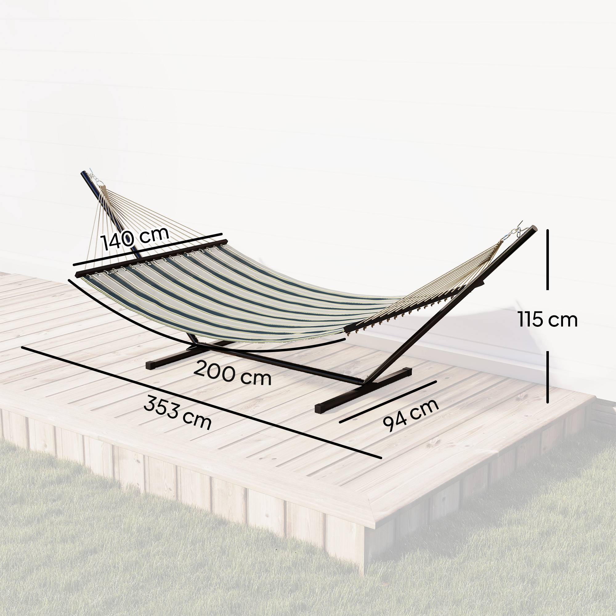 Hamac sur pied acier et polyester vert 353 x 94 x 115 cm - PANGIVO - Image 5