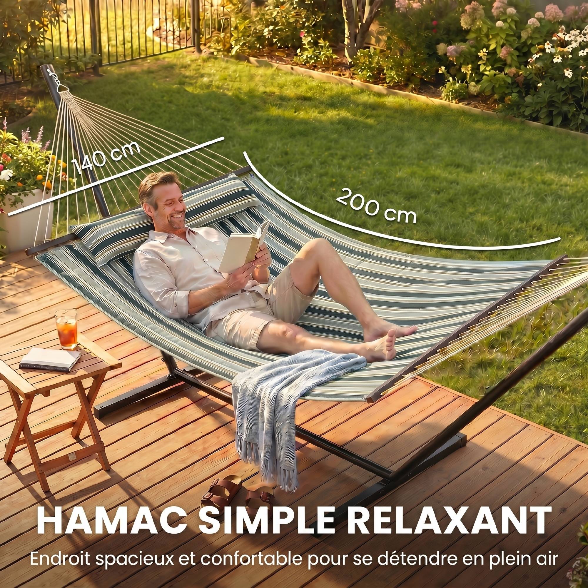 Hamac sur pied acier et polyester vert 353 x 94 x 115 cm - PANGIVO - Image 6