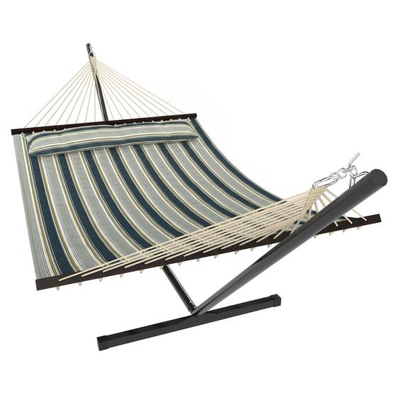 Hamac sur pied acier et polyester vert 353 x 94 x 115 cm - PANGIVO - Image 2