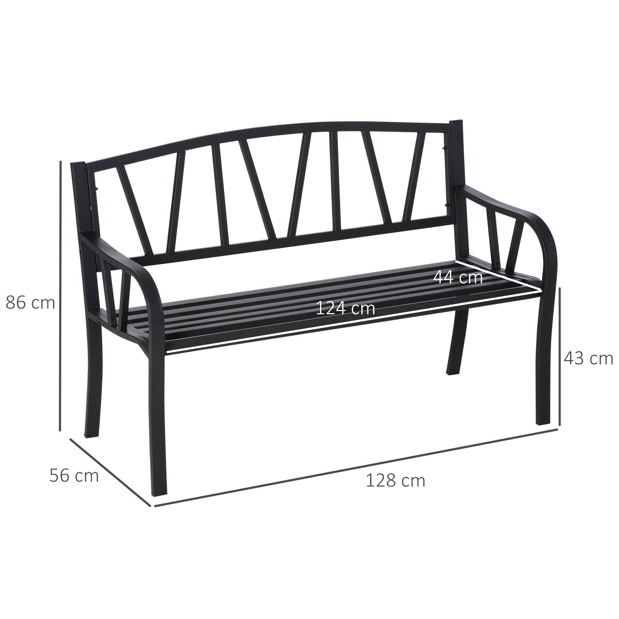 ComfortXL - Banc de jardin métal 2 places terrasse patio dossier lignes modernes 128x56x86cm noir - ComfortXL Outdoor Living - Image 5
