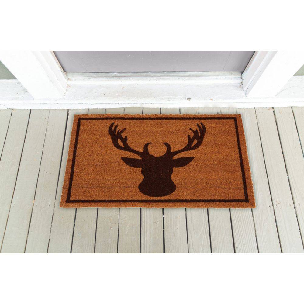 Aubry Gaspard - Paillasson coco intérieur extérieur 75 x 45 cm Tête de cerf encadrée - Imagen 2