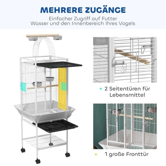Cage volière acier pour perroquets avec aire de jeux 62,5x62,5x156cm Blanc - ComfortXL Outdoor Living - Image 6