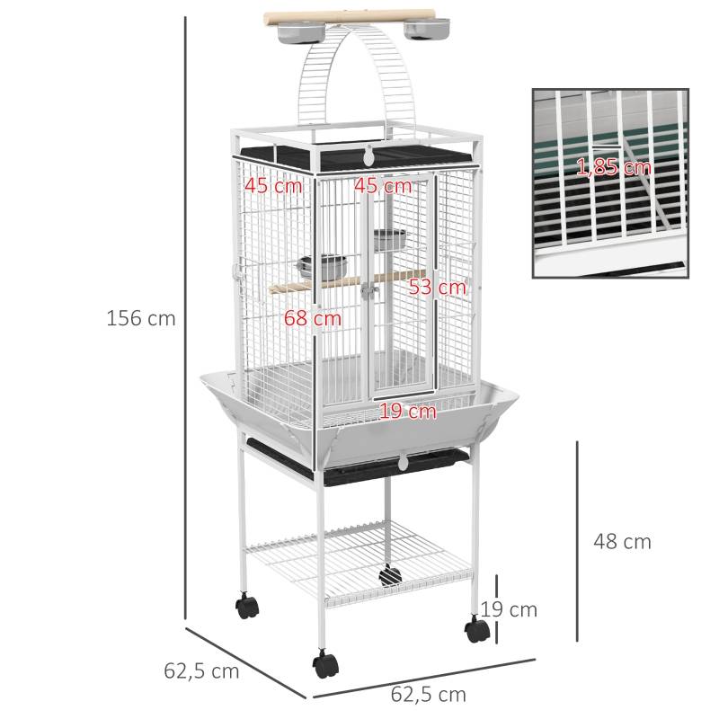 Cage volière acier pour perroquets avec aire de jeux 62,5x62,5x156cm Blanc - ComfortXL Outdoor Living - Image 3