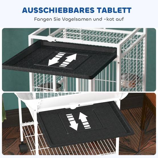 Cage volière acier pour perroquets avec aire de jeux 62,5x62,5x156cm Blanc - ComfortXL Outdoor Living - Image 4