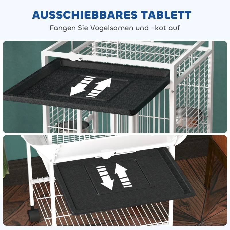 Cage volière acier pour perroquets avec aire de jeux 62,5x62,5x156cm Blanc - ComfortXL Outdoor Living - Image 4