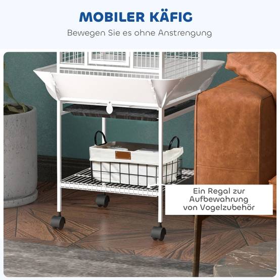 Cage volière acier pour perroquets avec aire de jeux 62,5x62,5x156cm Blanc - ComfortXL Outdoor Living - Image 5